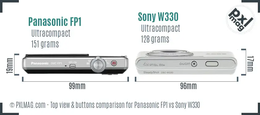 Panasonic FP1 vs Sony W330 top view buttons comparison