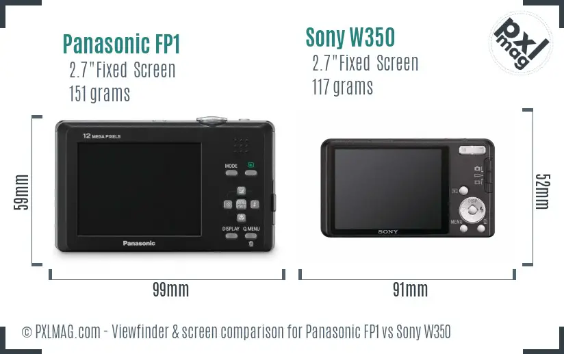 Panasonic FP1 vs Sony W350 Screen and Viewfinder comparison