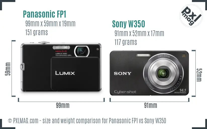 Panasonic FP1 vs Sony W350 size comparison