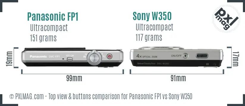 Panasonic FP1 vs Sony W350 top view buttons comparison