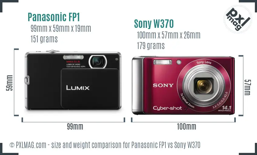 Panasonic FP1 vs Sony W370 size comparison