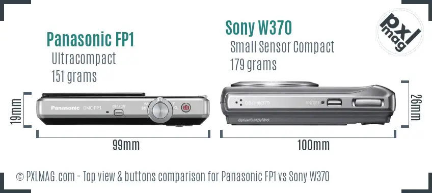 Panasonic FP1 vs Sony W370 top view buttons comparison Panasonic FP1 vs Sony W370 top view buttons comparison