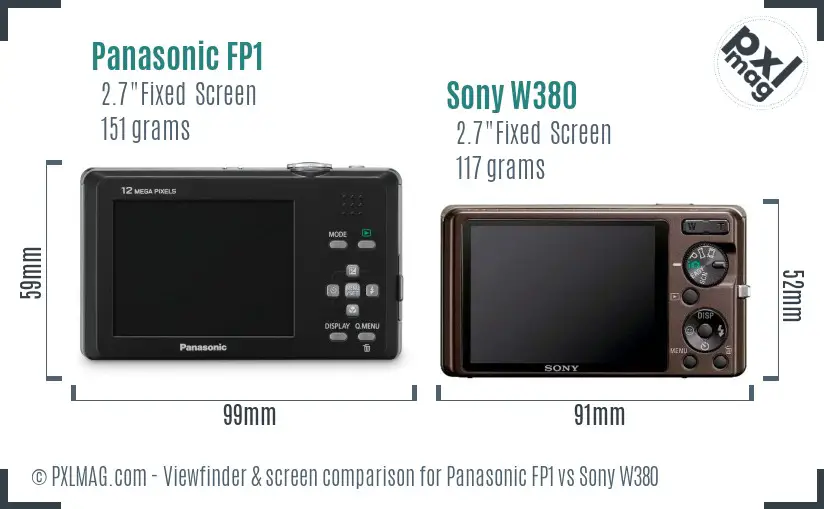 Panasonic FP1 vs Sony W380 Screen and Viewfinder comparison
