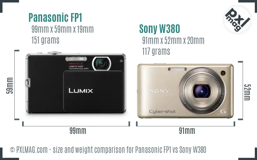 Panasonic FP1 vs Sony W380 size comparison