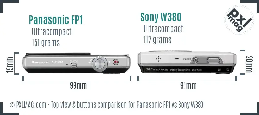 Panasonic FP1 vs Sony W380 top view buttons comparison