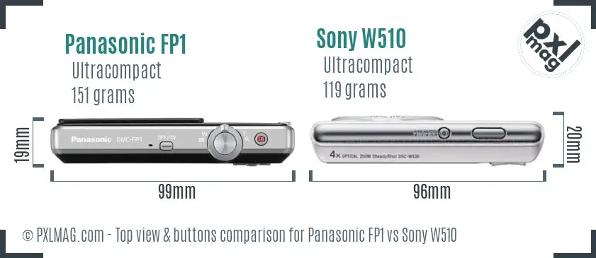 Panasonic FP1 vs Sony W510 top view buttons comparison