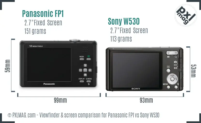Panasonic FP1 vs Sony W530 Screen and Viewfinder comparison
