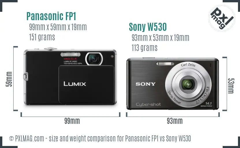 Panasonic FP1 vs Sony W530 size comparison