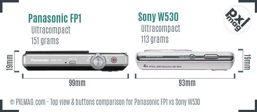 Panasonic FP1 vs Sony W530 top view buttons comparison