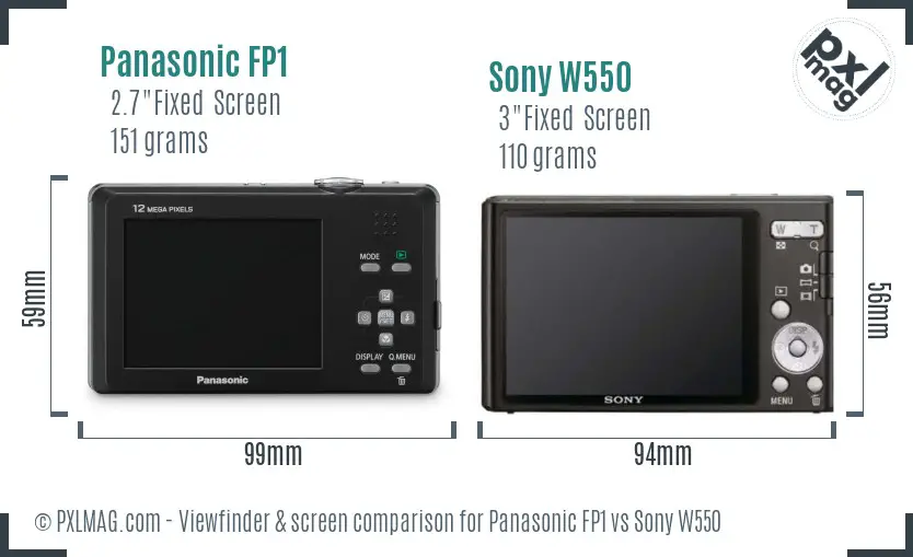 Panasonic FP1 vs Sony W550 Screen and Viewfinder comparison