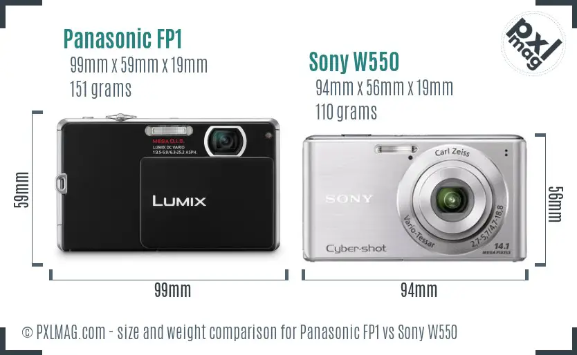 Panasonic FP1 vs Sony W550 size comparison
