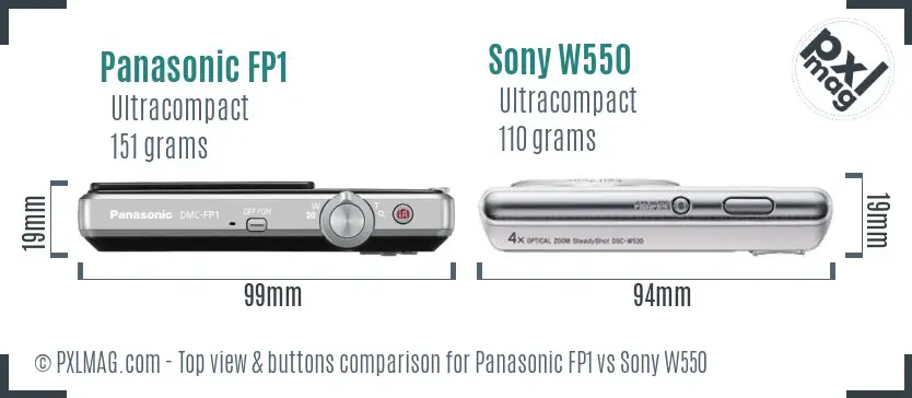 Panasonic FP1 vs Sony W550 top view buttons comparison