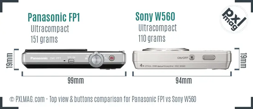 Panasonic FP1 vs Sony W560 top view buttons comparison