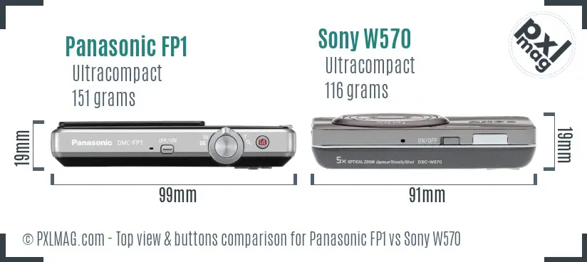 Panasonic FP1 vs Sony W570 top view buttons comparison