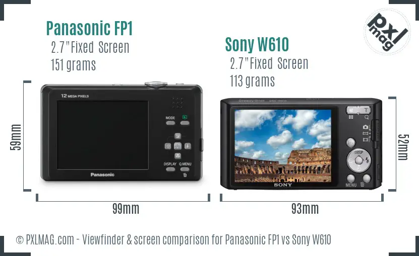 Panasonic FP1 vs Sony W610 Screen and Viewfinder comparison