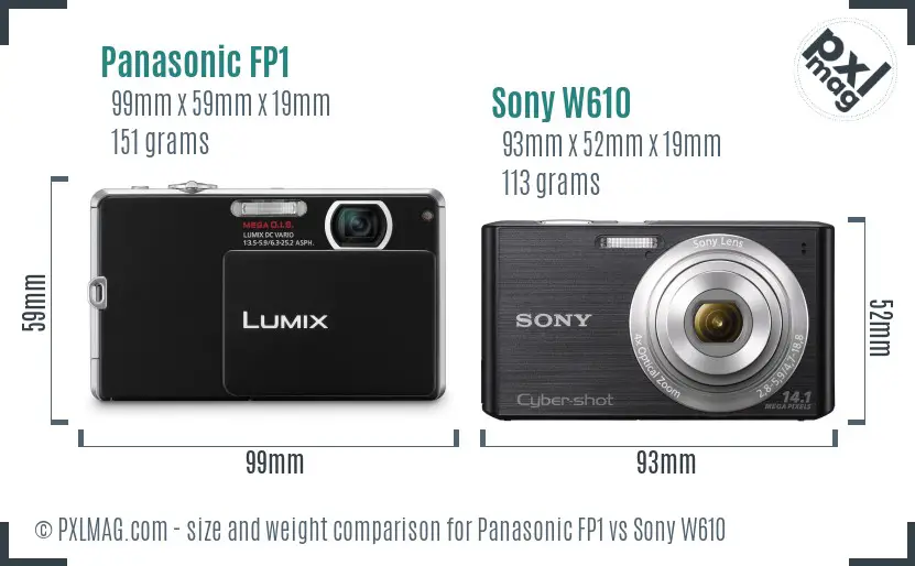 Panasonic FP1 vs Sony W610 size comparison