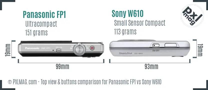 Panasonic FP1 vs Sony W610 top view buttons comparison