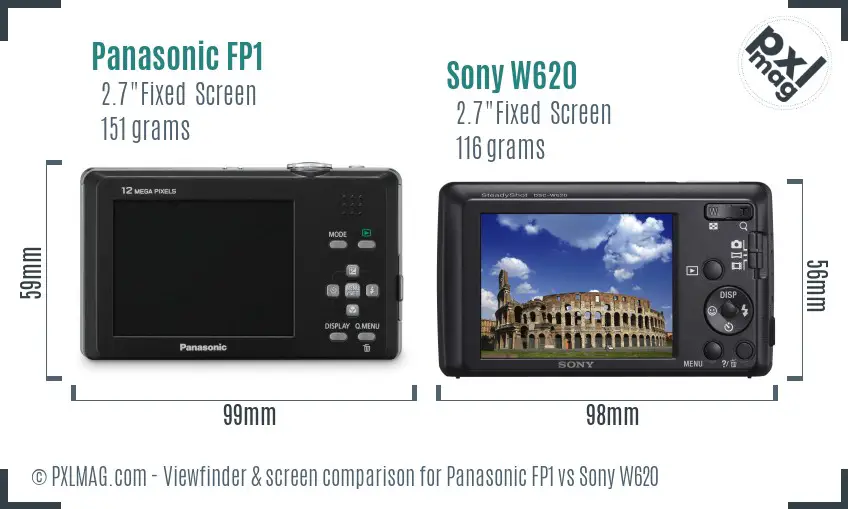 Panasonic FP1 vs Sony W620 Screen and Viewfinder comparison