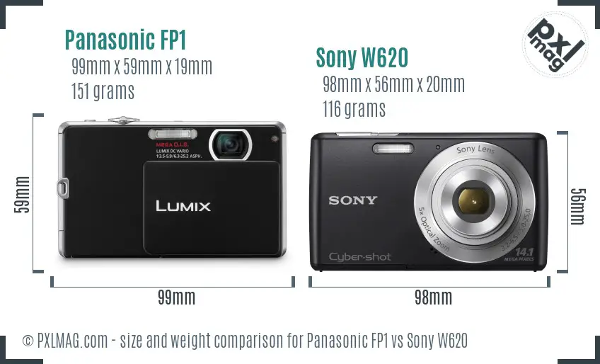 Panasonic FP1 vs Sony W620 size comparison