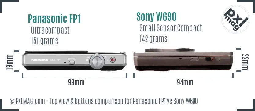 Panasonic FP1 vs Sony W690 top view buttons comparison