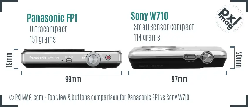 Panasonic FP1 vs Sony W710 top view buttons comparison