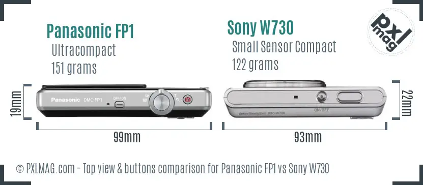 Panasonic FP1 vs Sony W730 top view buttons comparison