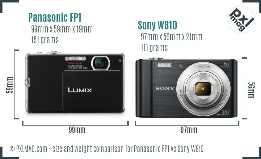 Panasonic FP1 vs Sony W810 size comparison