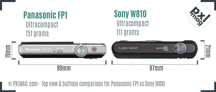 Panasonic FP1 vs Sony W810 top view buttons comparison