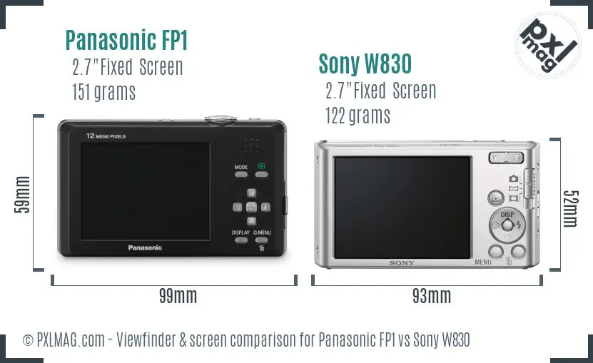 Panasonic FP1 vs Sony W830 Screen and Viewfinder comparison