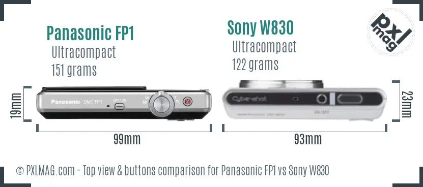 Panasonic FP1 vs Sony W830 top view buttons comparison