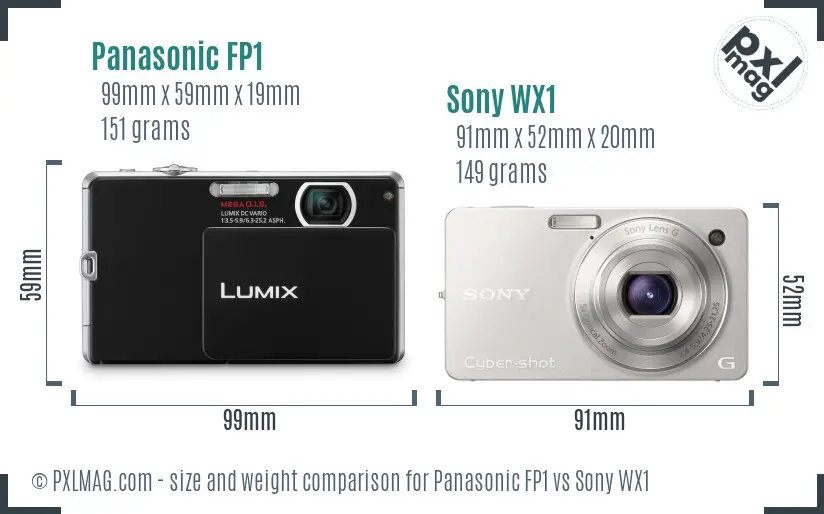 Panasonic FP1 vs Sony WX1 size comparison