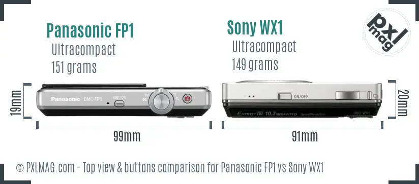 Panasonic FP1 vs Sony WX1 top view buttons comparison