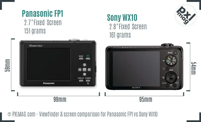 Panasonic FP1 vs Sony WX10 Screen and Viewfinder comparison