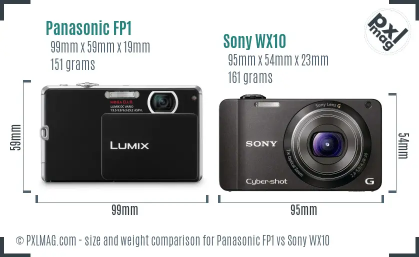 Panasonic FP1 vs Sony WX10 size comparison