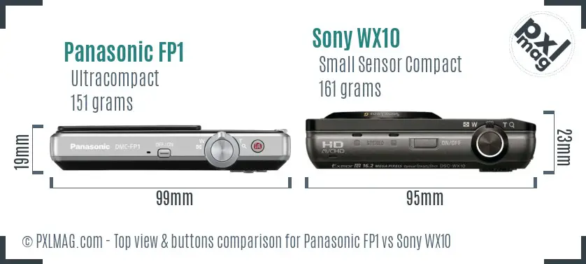 Panasonic FP1 vs Sony WX10 top view buttons comparison