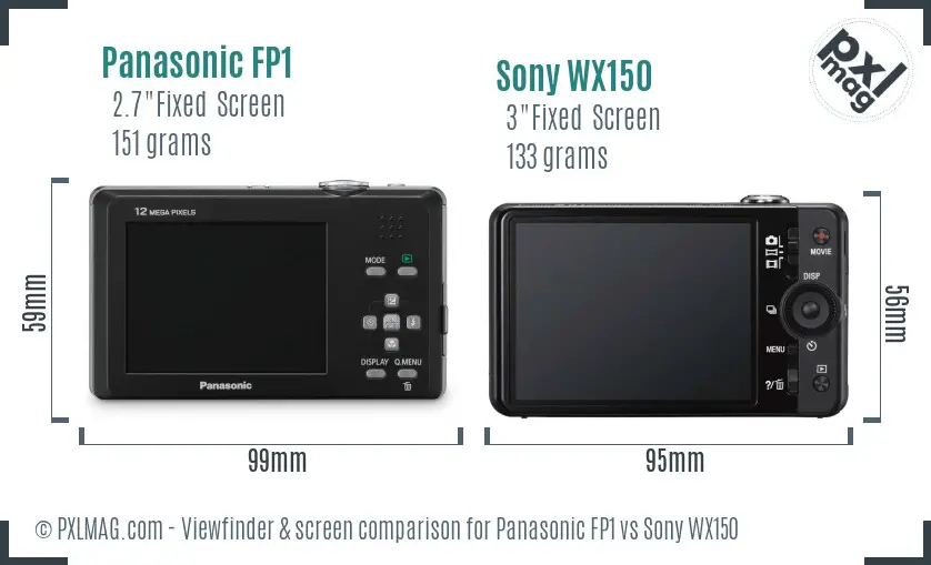 Panasonic FP1 vs Sony WX150 Screen and Viewfinder comparison
