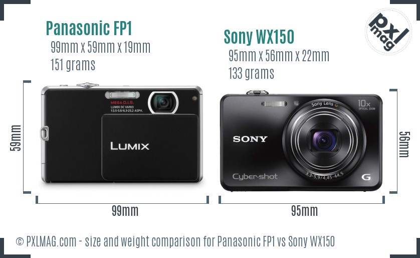 Panasonic FP1 vs Sony WX150 size comparison