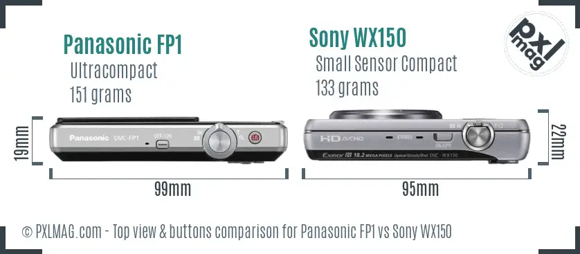 Panasonic FP1 vs Sony WX150 top view buttons comparison