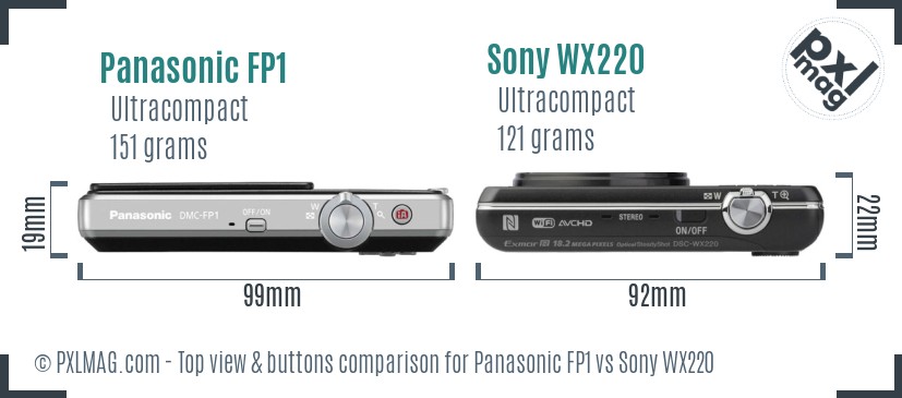 Panasonic FP1 vs Sony WX220 top view buttons comparison