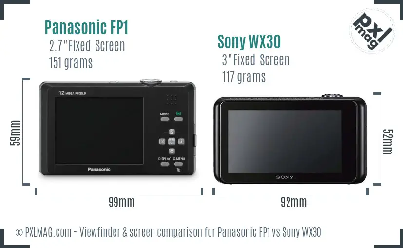 Panasonic FP1 vs Sony WX30 Screen and Viewfinder comparison