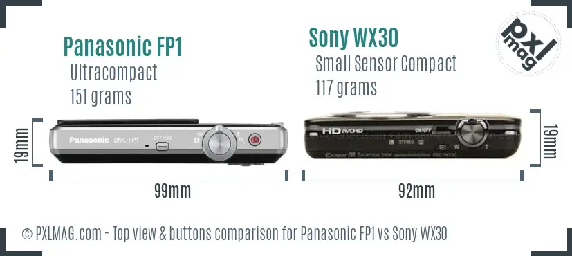 Panasonic FP1 vs Sony WX30 top view buttons comparison