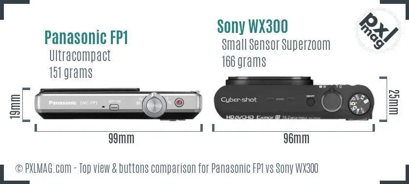 Panasonic FP1 vs Sony WX300 top view buttons comparison