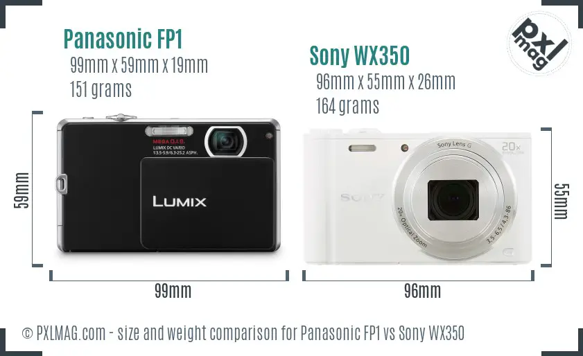 Panasonic FP1 vs Sony WX350 size comparison