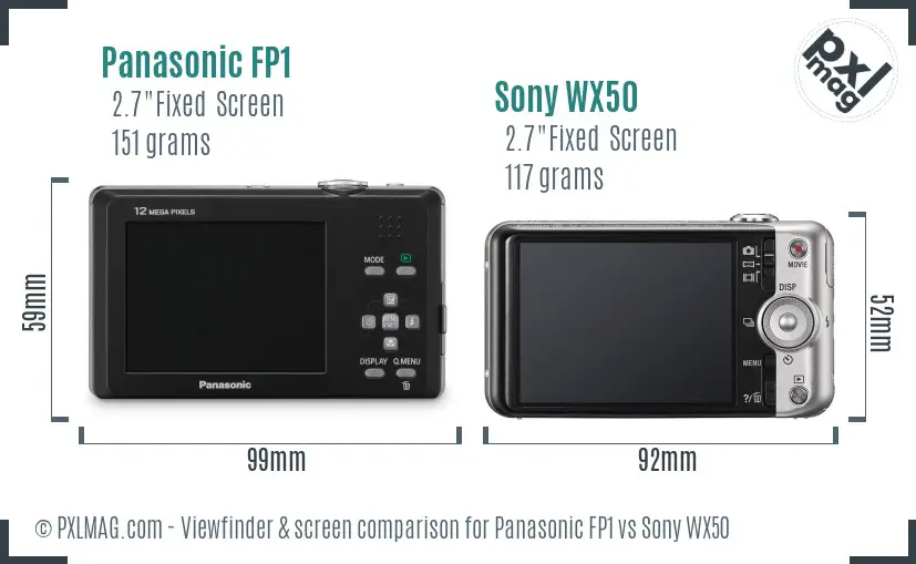Panasonic FP1 vs Sony WX50 Screen and Viewfinder comparison