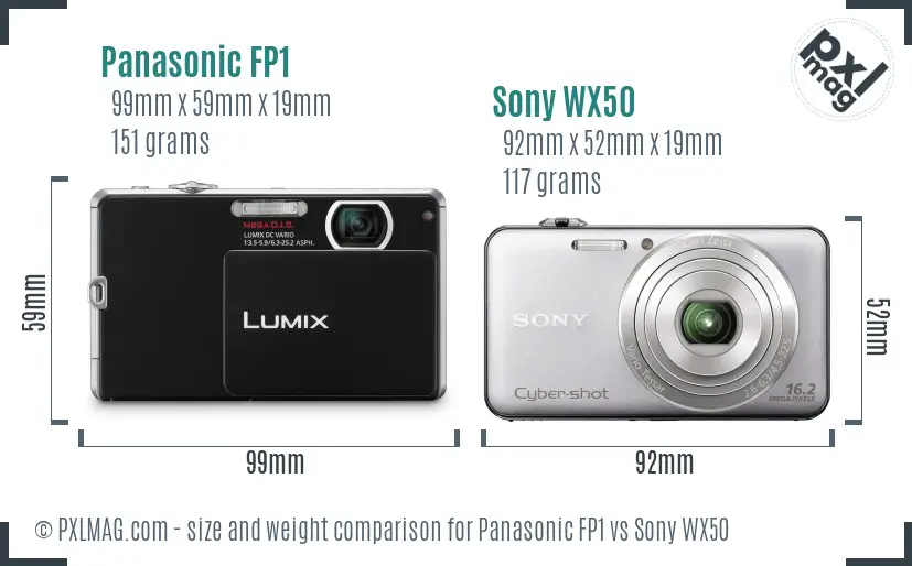 Panasonic FP1 vs Sony WX50 size comparison