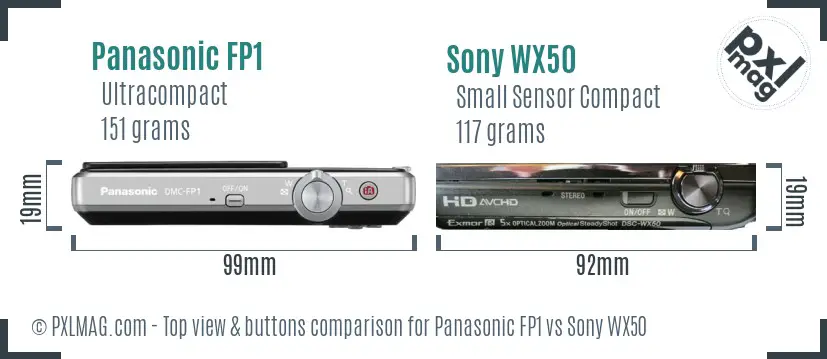 Panasonic FP1 vs Sony WX50 top view buttons comparison