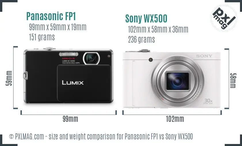 Panasonic FP1 vs Sony WX500 size comparison