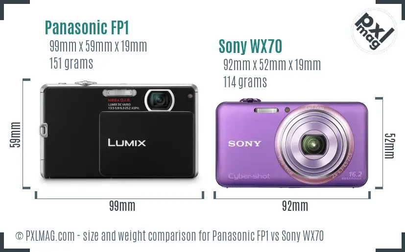 Panasonic FP1 vs Sony WX70 size comparison