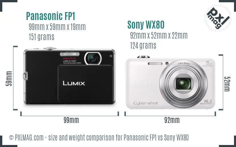 Panasonic FP1 vs Sony WX80 size comparison