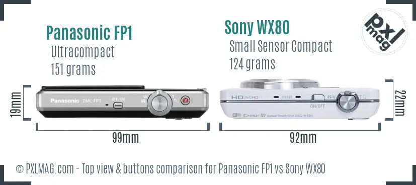 Panasonic FP1 vs Sony WX80 top view buttons comparison